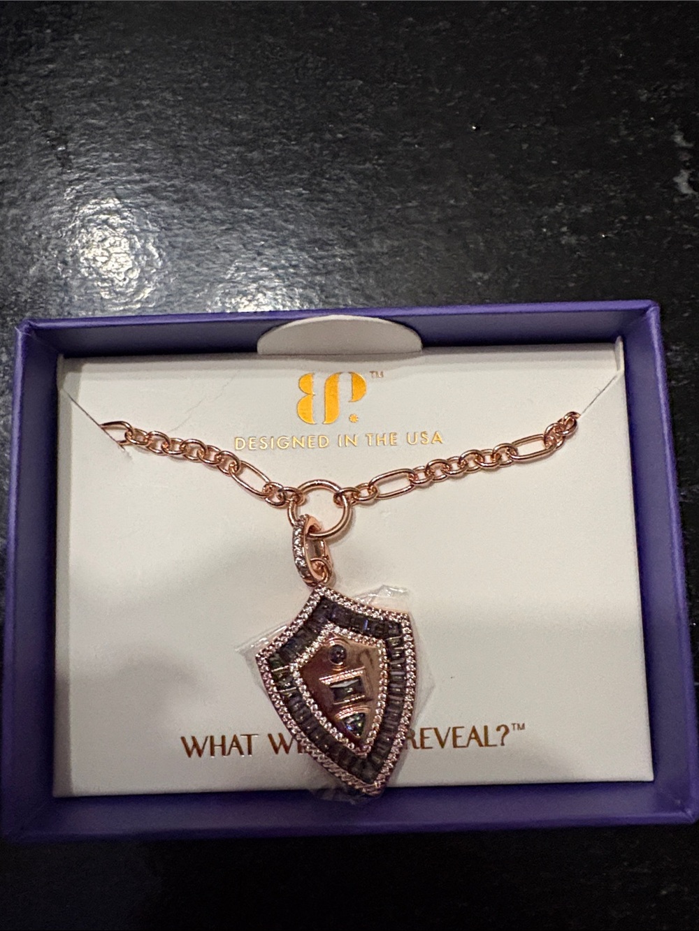 June 2026 Bomb Party (BP) Rose Gold Shield Necklace with Alexandrite